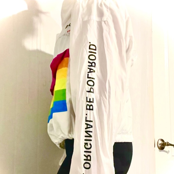 White Polaroid Jacket Windbreaker Hoodie Nylon Hooded Cargo Pocket Women's - Picture 4 of 4